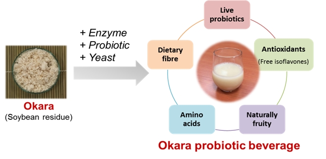 Probiotic drink from soymilk residue