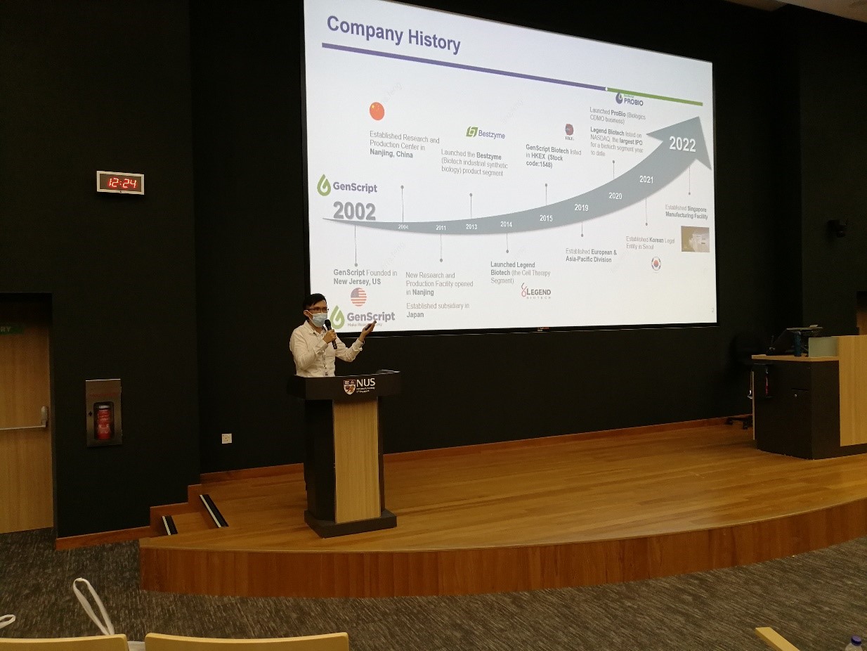 Dr Edward Wong presenting about GenScript’s company history
