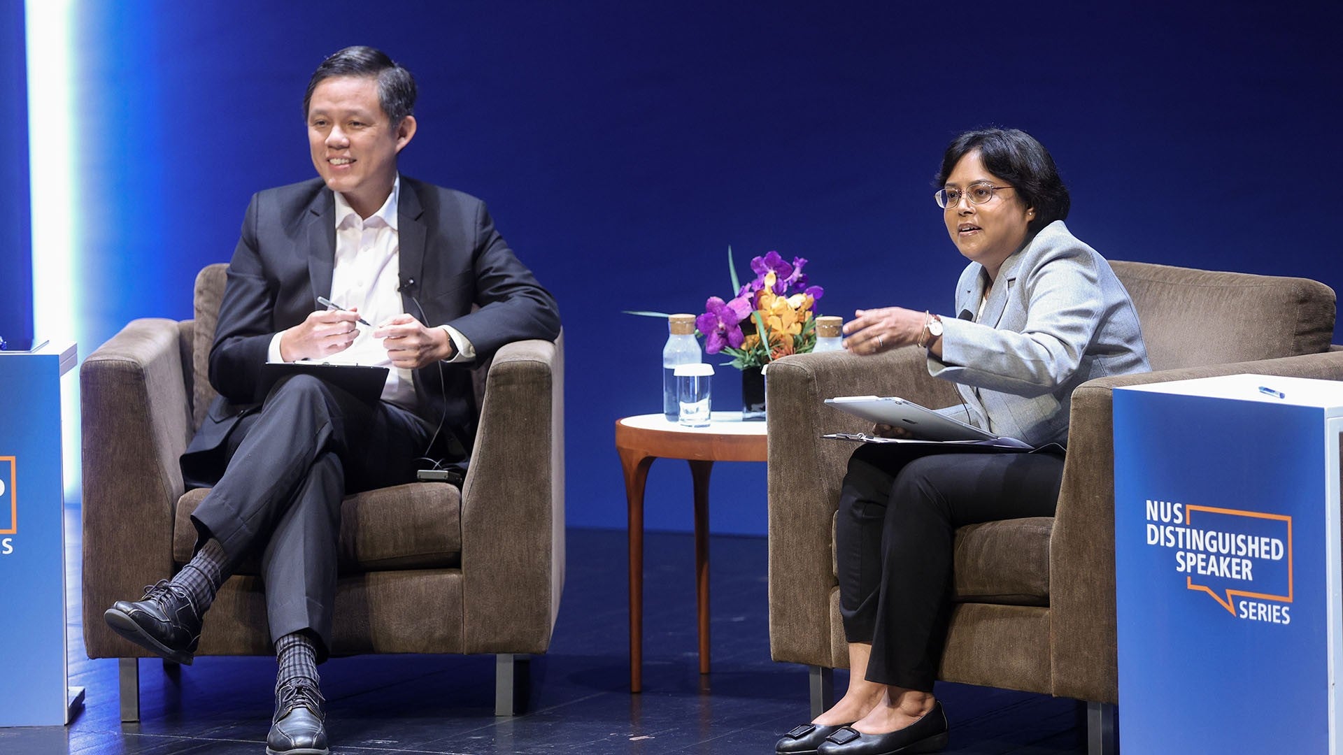 Minister for Education Chan Chun Sing fielded questions from an audience keen to hear his insights on a range of topics related to innovation and enterprise at the Q&A session moderated by NUS Professor Tulika Mitra, Provost's Chair Professor of Computer Science and Vice Provost of Academic Affairs.