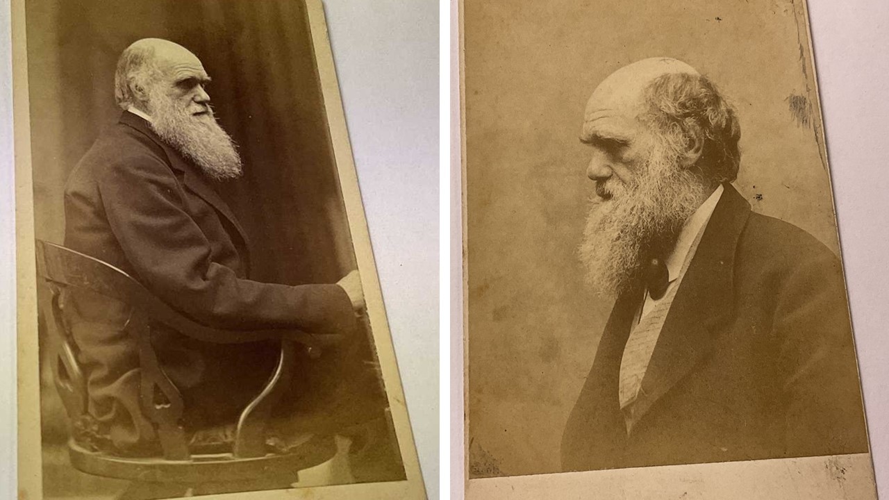 Some of the rarely seen photos of Darwin launched on “The Complete Photographs of Darwin”. Left: A photo taken during a sitting in 1871 by Swedish-born photographer Oscar Gustav Rejlander. It was part of a series of four photos – two of which are famous and have been widely reproduced. This photo was discovered in 2022. Right: This photo has not been published before. The photographer and year the photo was taken is unknown, however the date range has been narrowed to 1866-1871.