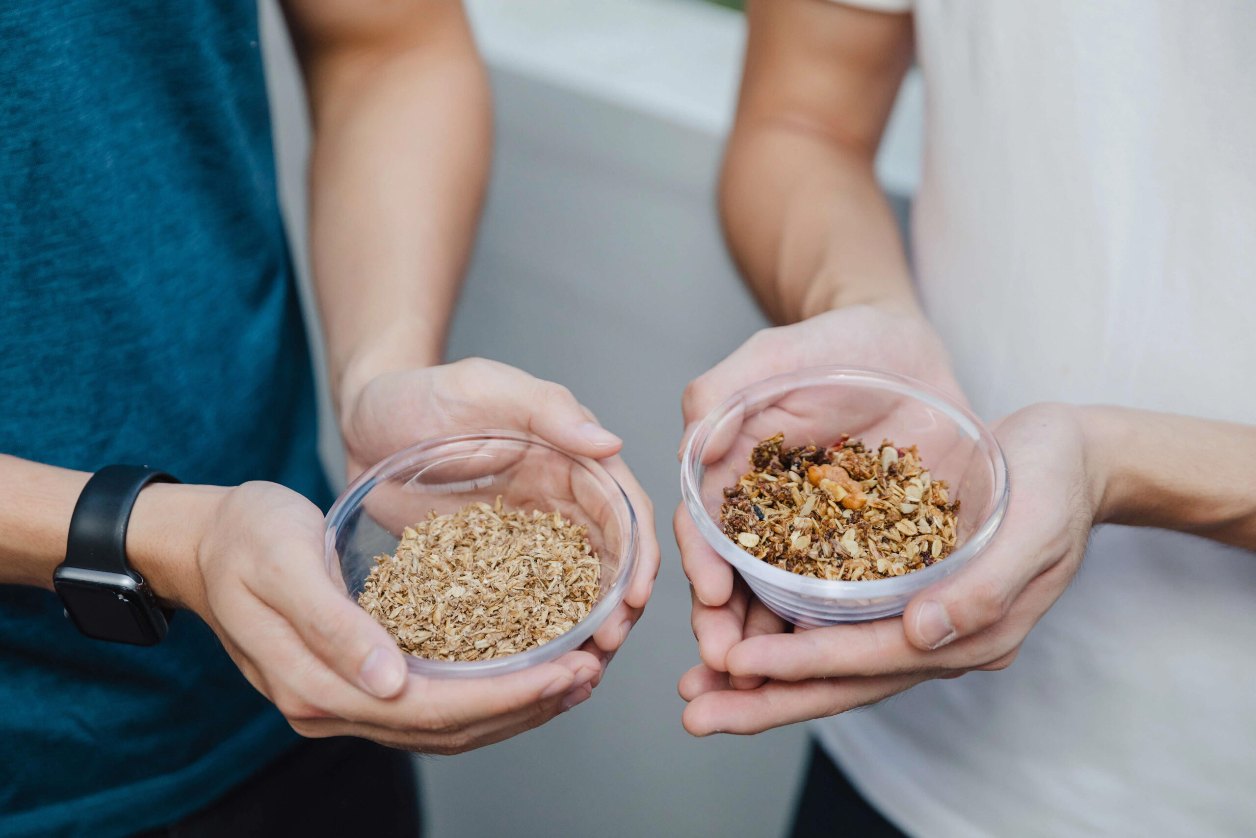 From spent grain residue (left) to tasty granola (right)