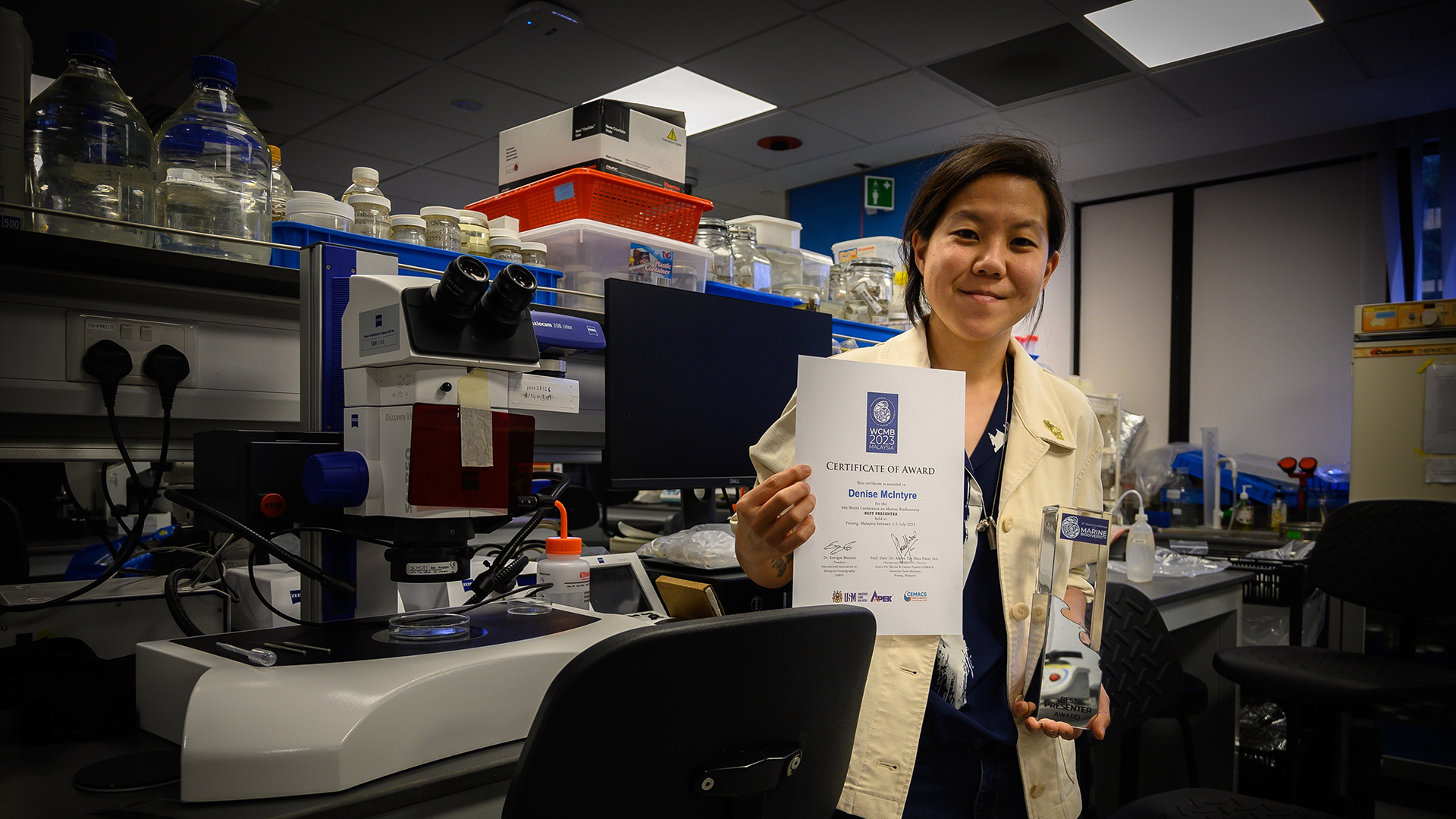 With the grant she received under the REx programme, Life Sciences undergraduate Denise Ann McIntyre was able to attend the 6th World Conference on Marine Biodiversity held in Penang in July 2023, where she won the Best Presenter Award.